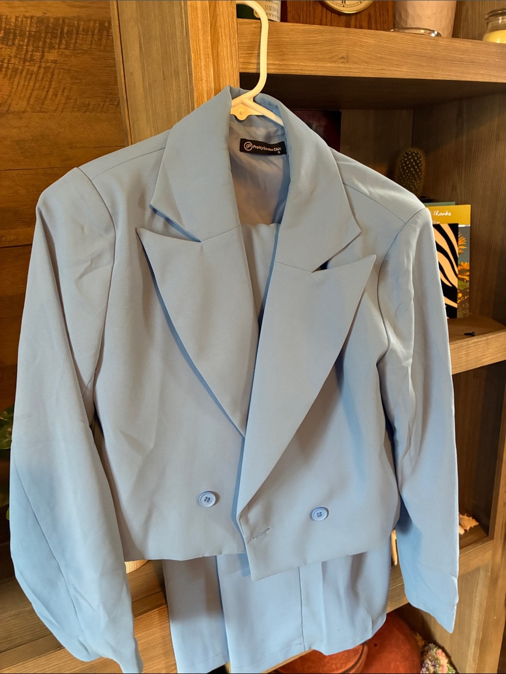Pretty garden chick Light Blue Cropped Double-Breasted Blazer and Pant Suit